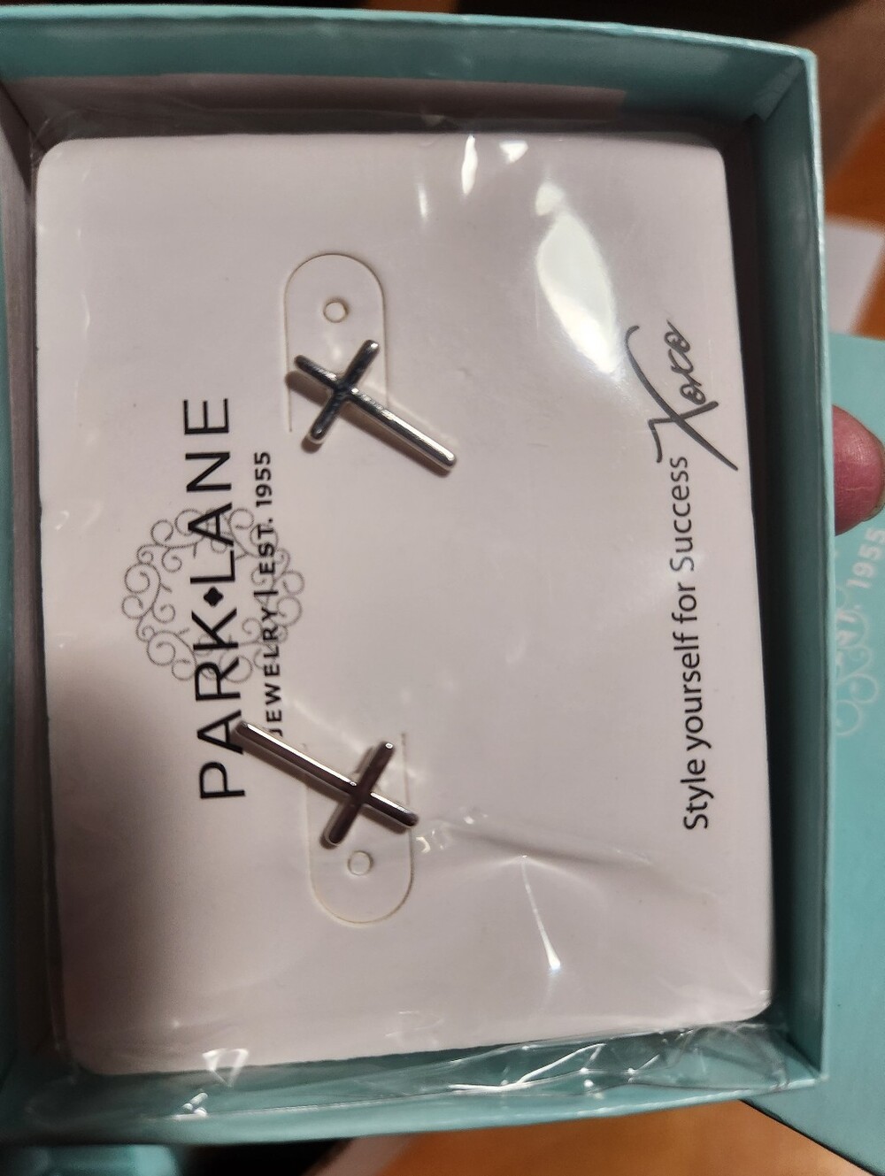 Park Lane Silver Cross Stud Earrings - Polished Silver Tone
